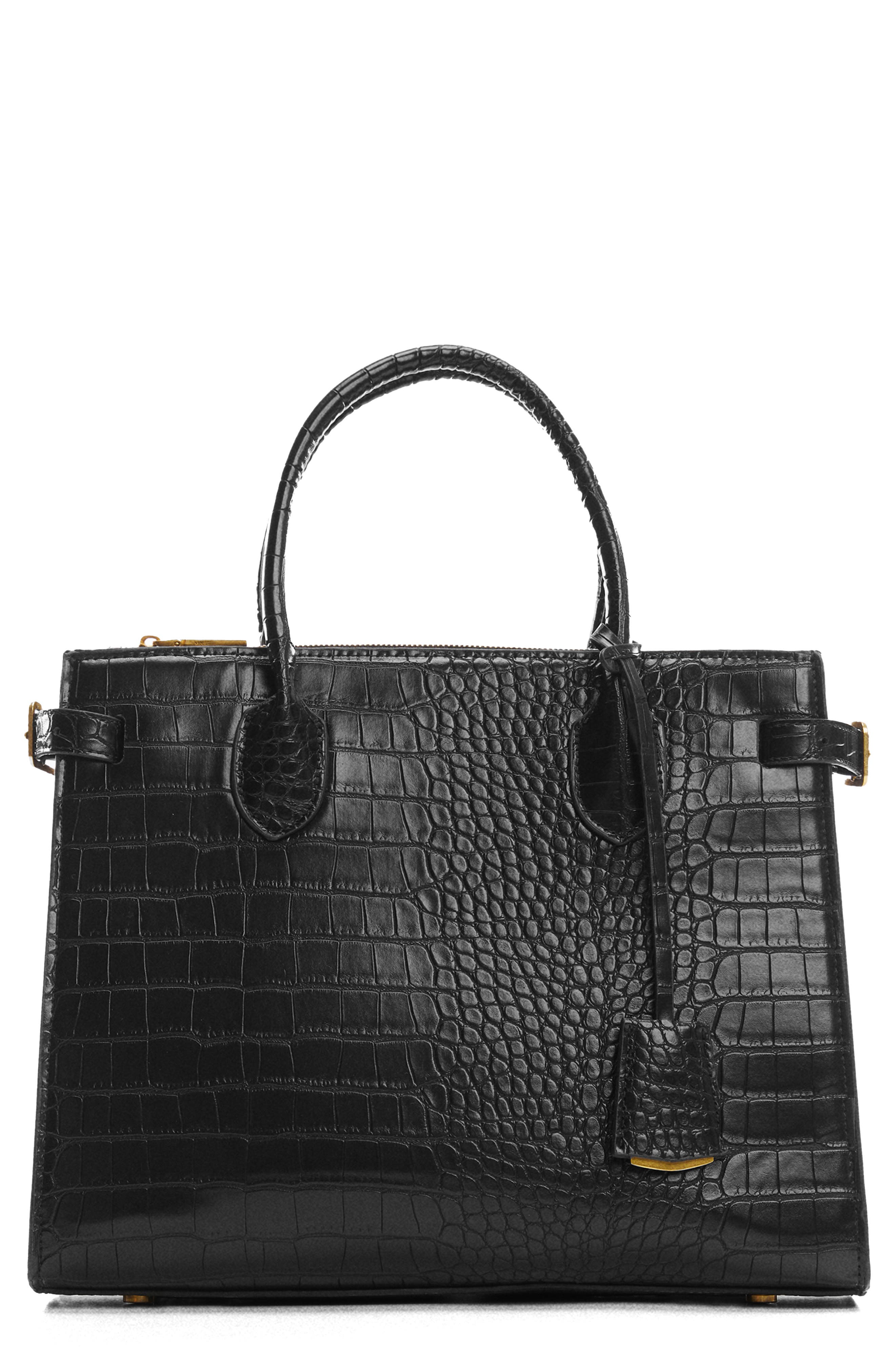 MANGO Croc Embossed Faux Leather Tote Bag, Main, color, 