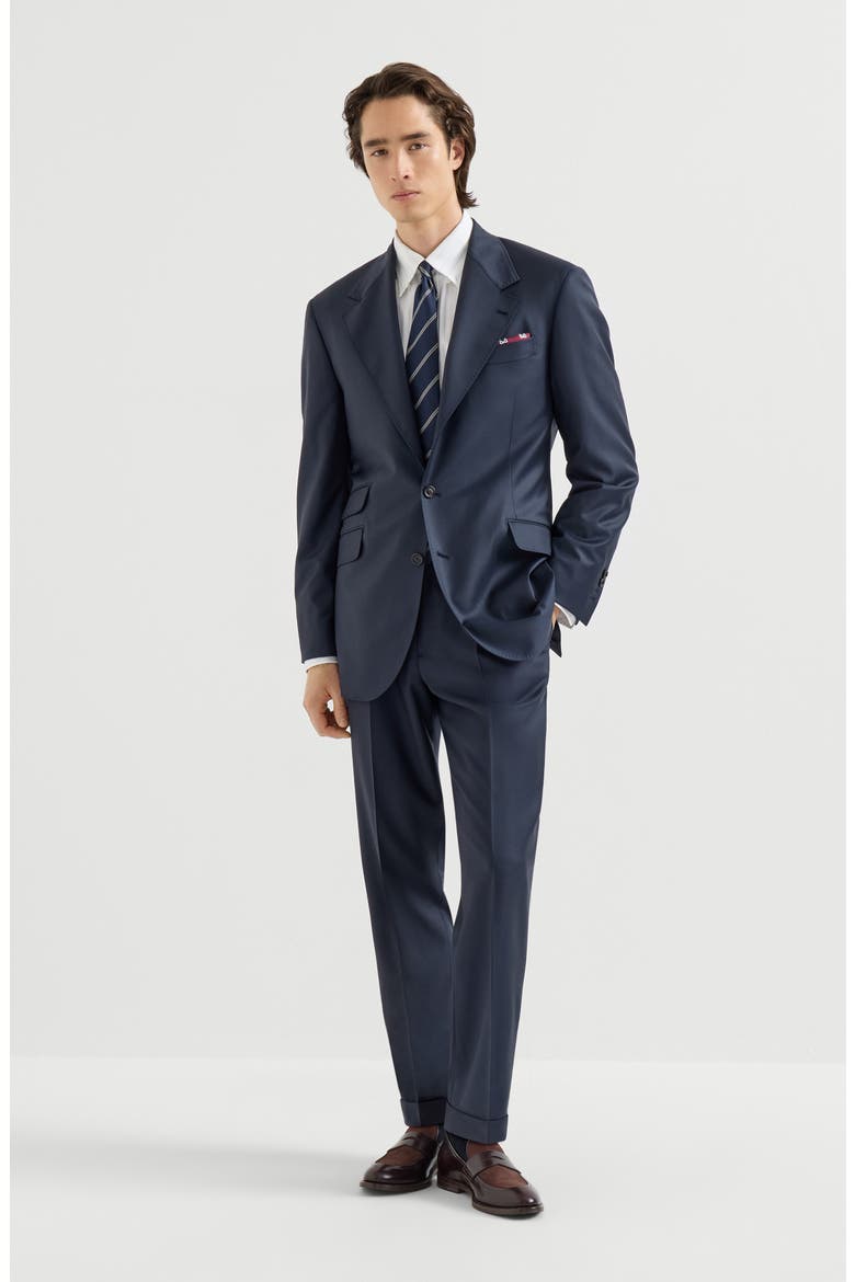 Super 150s virgin wool four season batavia trousers with pleat, Alternate, color, Navy Blue