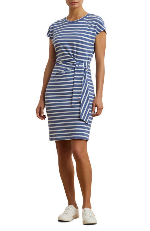 Stripe Tie Front Cotton Blend Jersey Dress