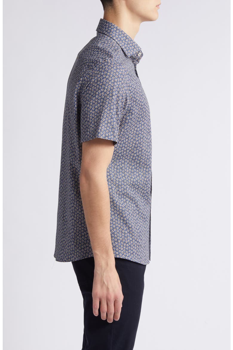 Floral Short Sleeve Stretch Cotton Blend Button-Up Shirt, Alternate, color, NAVY