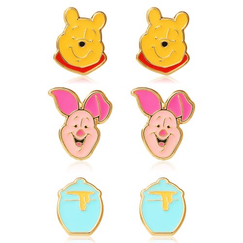 Disney Winnie The Pooh Stud Earring Set, Flash Plated, 3 Pairs In Gold