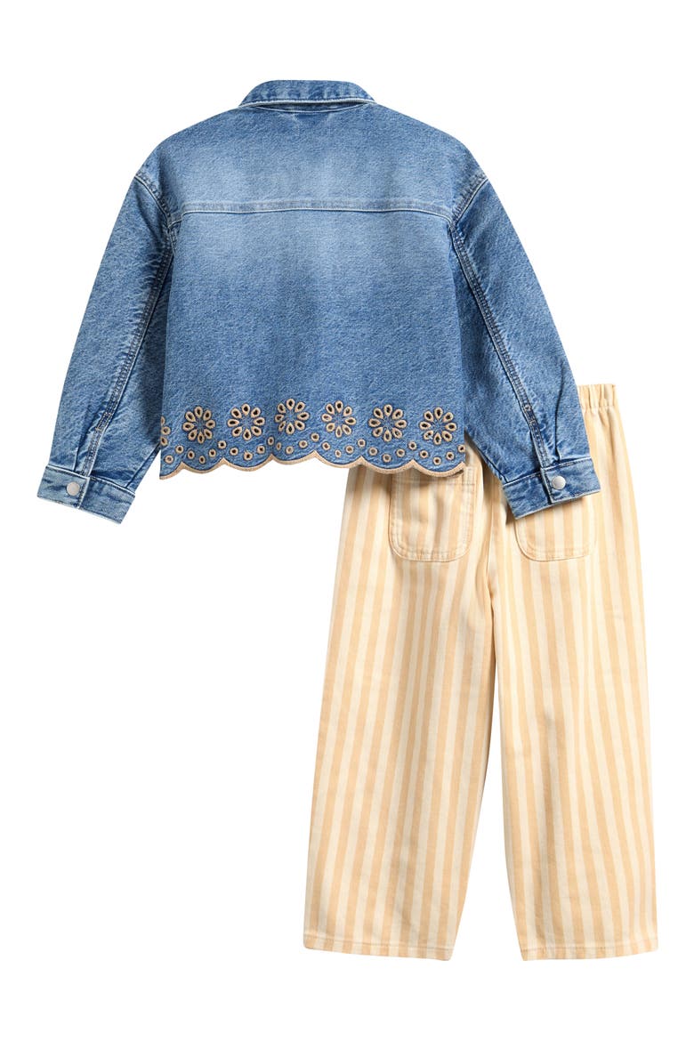 Kids' Embroidered Denim Jacket & Stripe Pants Set, Alternate, color, BLUE