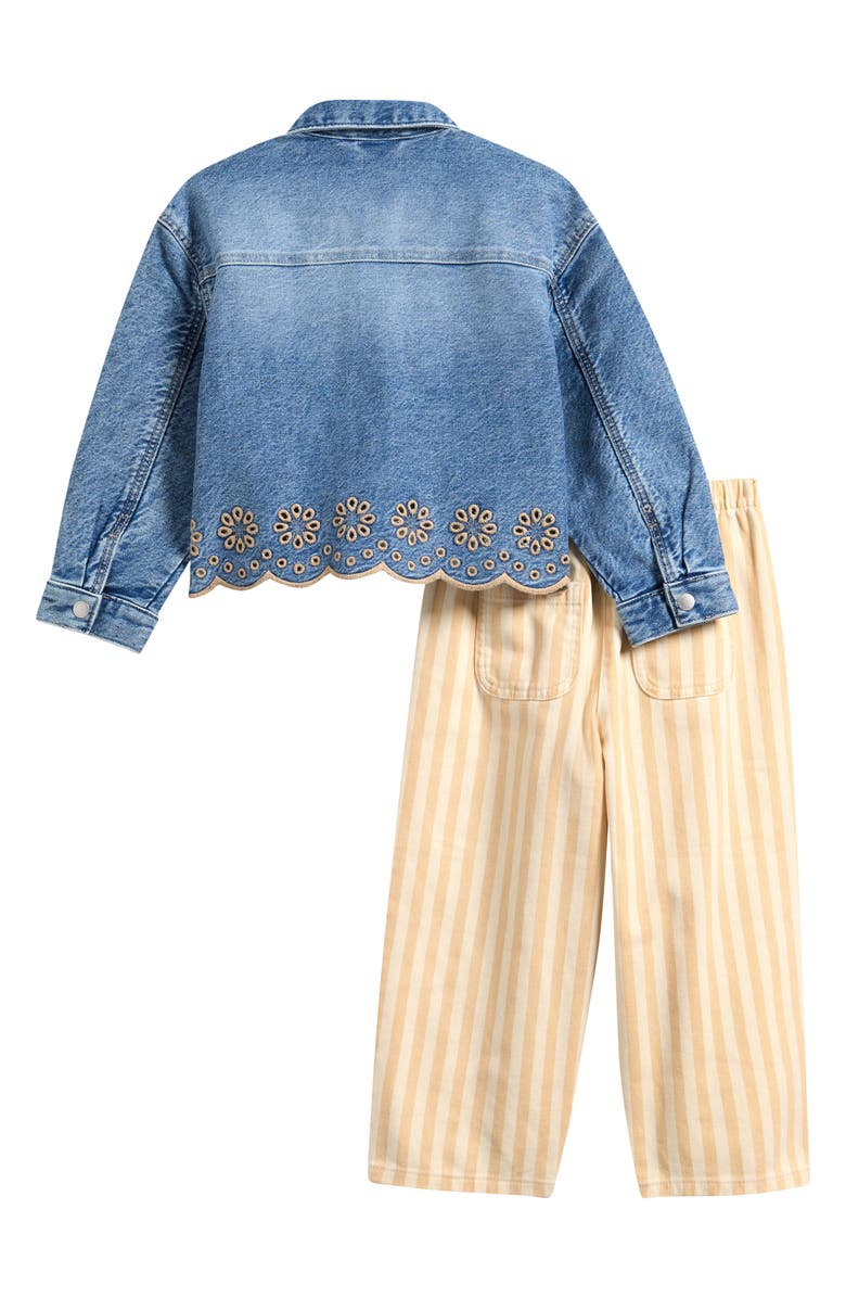 NEXT Kids' Embroidered Denim Jacket & Stripe Pants Set, Alternate, color,