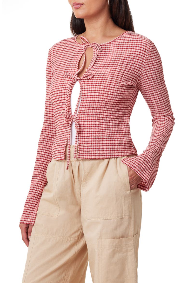 Gingham Tie Top, Alternate, color, ROADSIDE RED/ COTTON CANDY