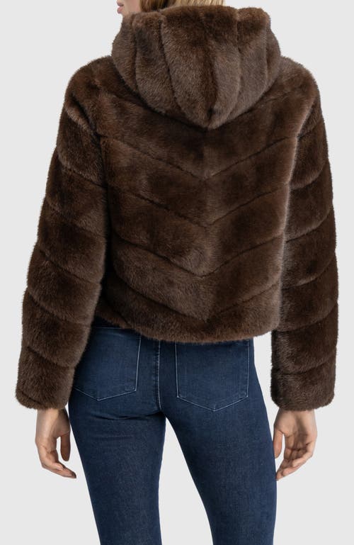 Lyla Grant Fur-free Mink (faux Fur) Hooded Jacket In Brown