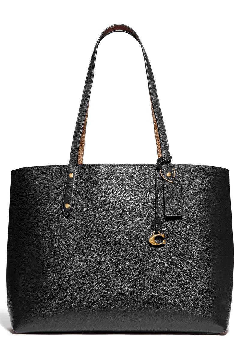 COACH Central Leather & Signature Coated Canvas Tote, Main, color,