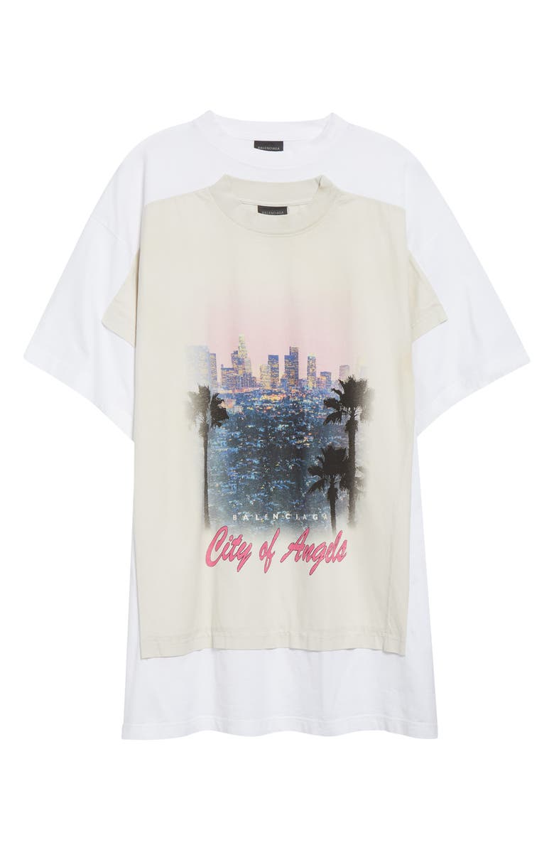 Balenciaga Patched City of Angels Graphic T-Shirt Dress, Alternate, color, 9060 Dirty White/ White