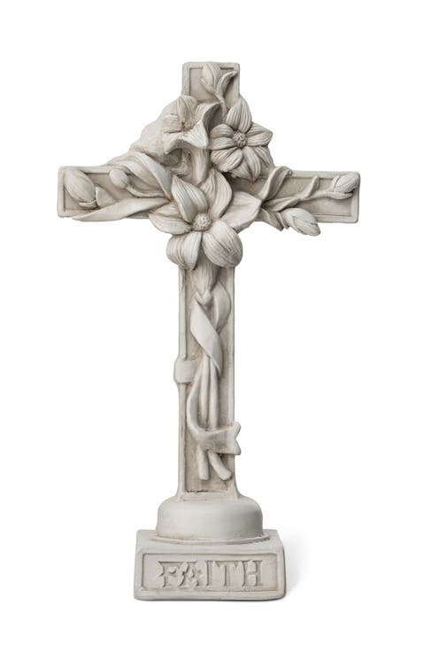 13.75"H MGO Holy Christian Cross with Lily Garden Statue