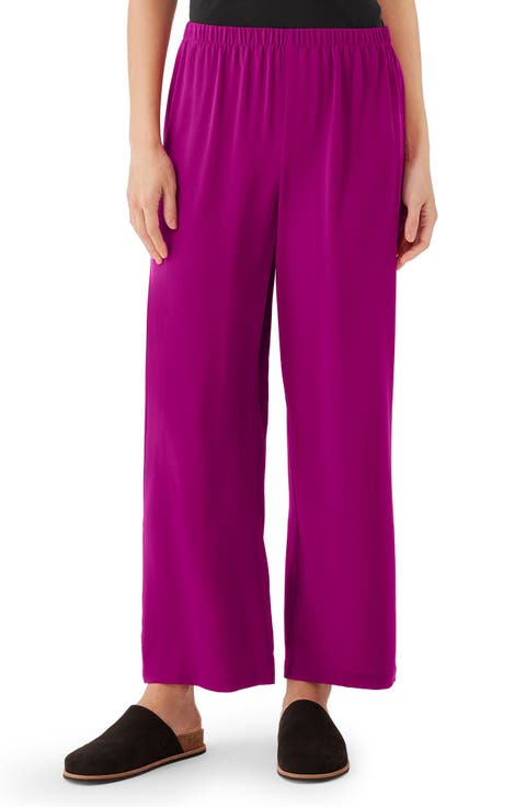 Straight Leg Silk Ankle Pants