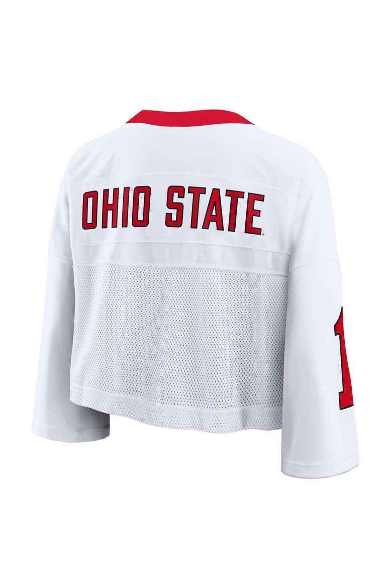Women's Nike White Ohio State Buckeyes Oversized Logo Cropped Fashion Jersey, Alternate, color, White
