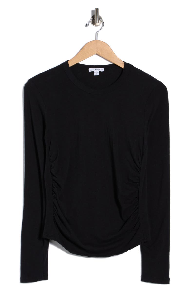 James Perse Ruched Long Sleeve Top, Alternate, color, Black