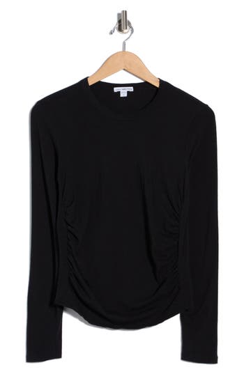 James Perse Ruched Long Sleeve Top In Black