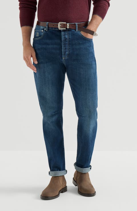 Comfort cotton denim leisure fit five-pocket trousers