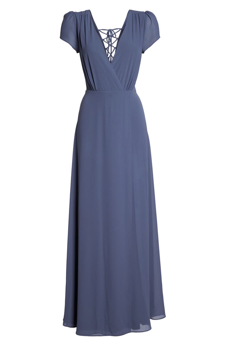 Lulus Lace-Up Back Chiffon Gown, Alternate, color, 