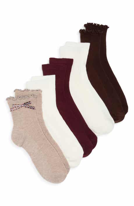 5-Pack Plaid Bow Rib Quarter Socks