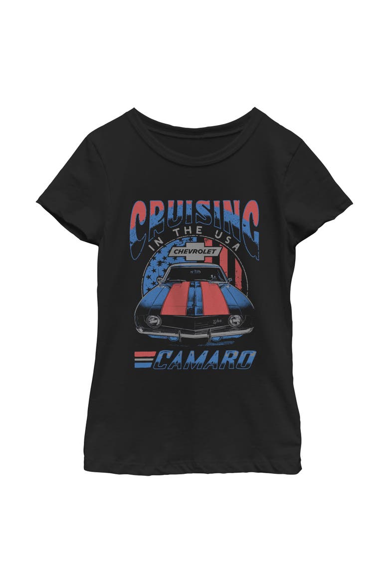 Girl's General Motors Camaro Cruising in the USA  Graphic T-Shirt, Main, color, Black