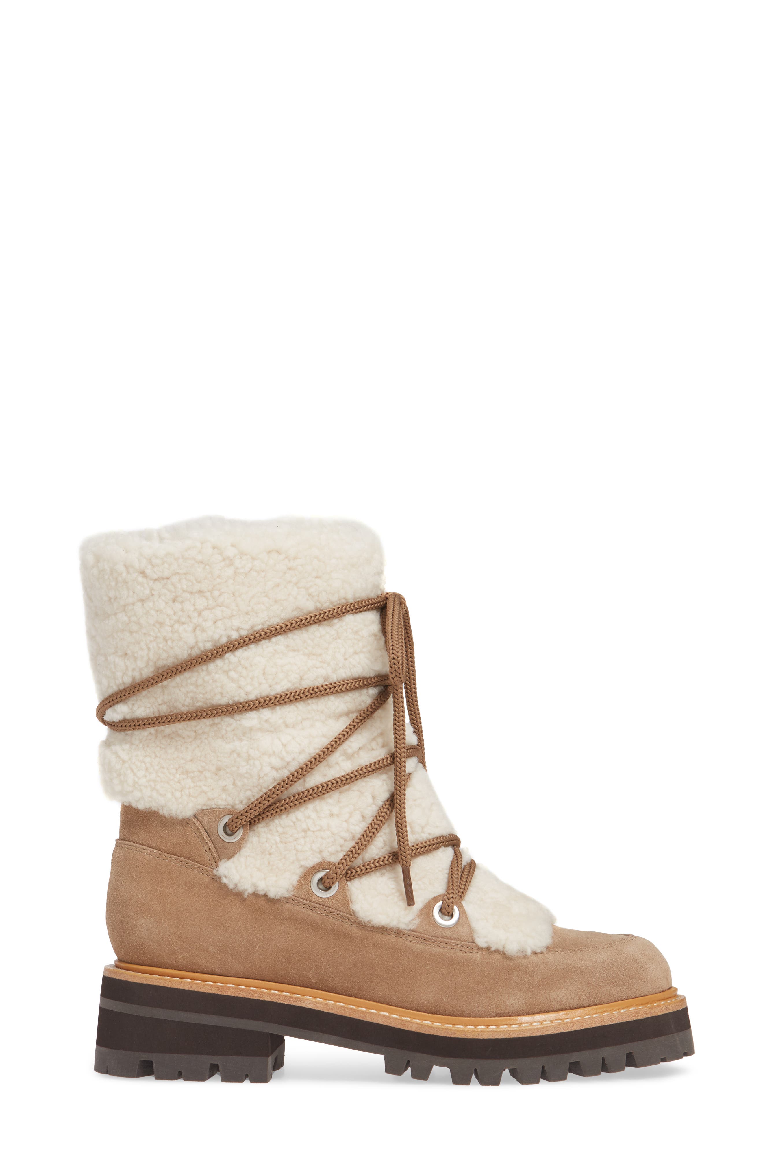 Isha Genuine Shearling Hiking Boot, Alternate, color, NATURAL/ TABACCO