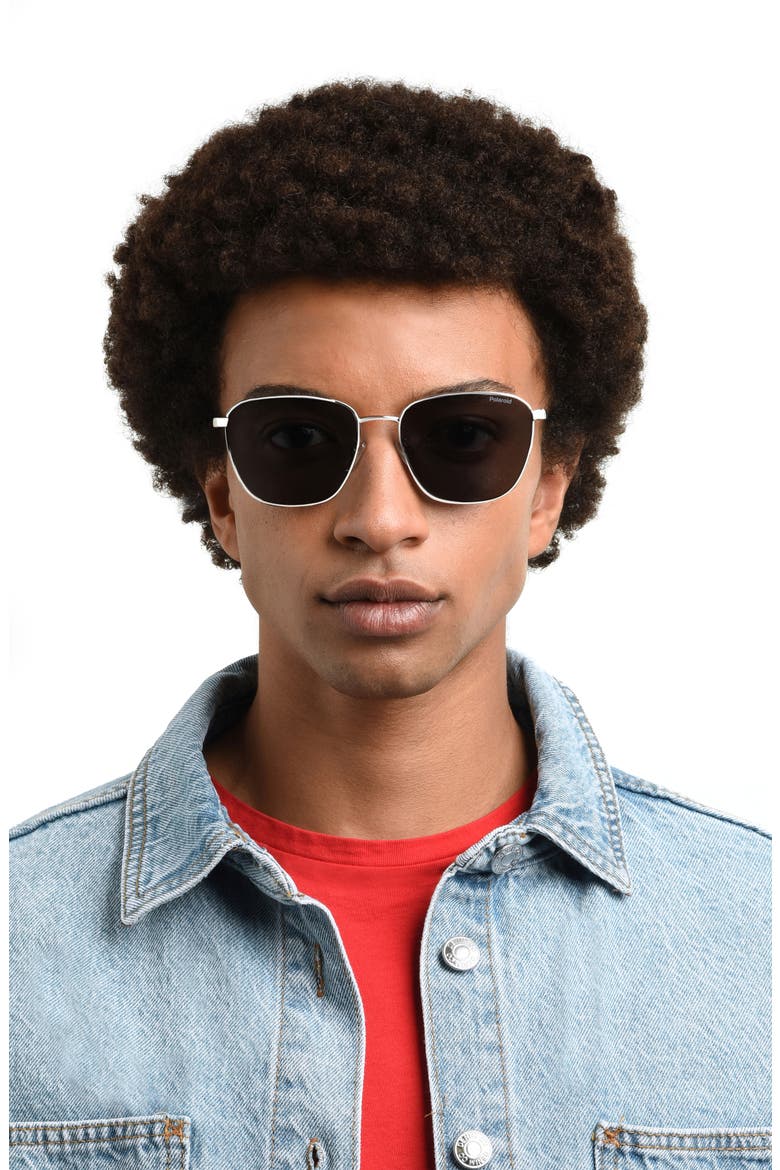 56mm Polarized Rectangular Sunglasses, Alternate, color, RUTHENIUM/ GRAY POLARIZED