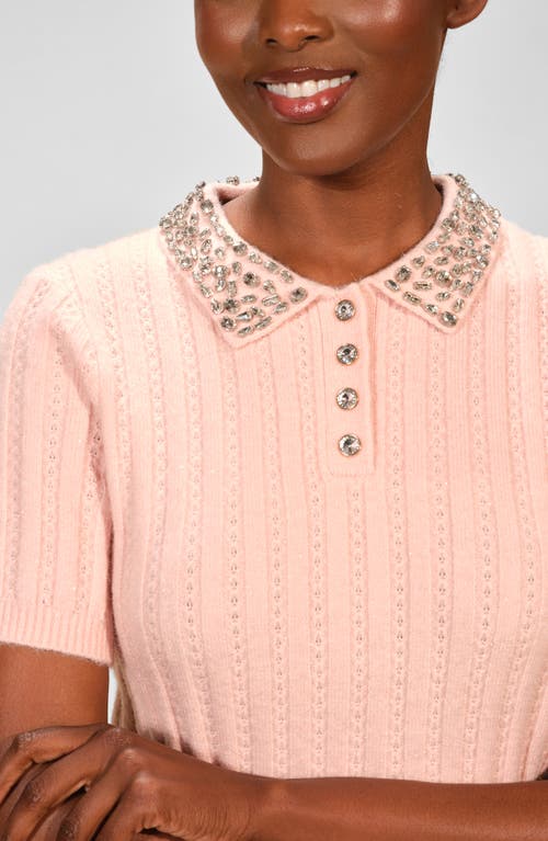 Isaac Mizrahi New York Crystal Accent Polo Sweater In Pink