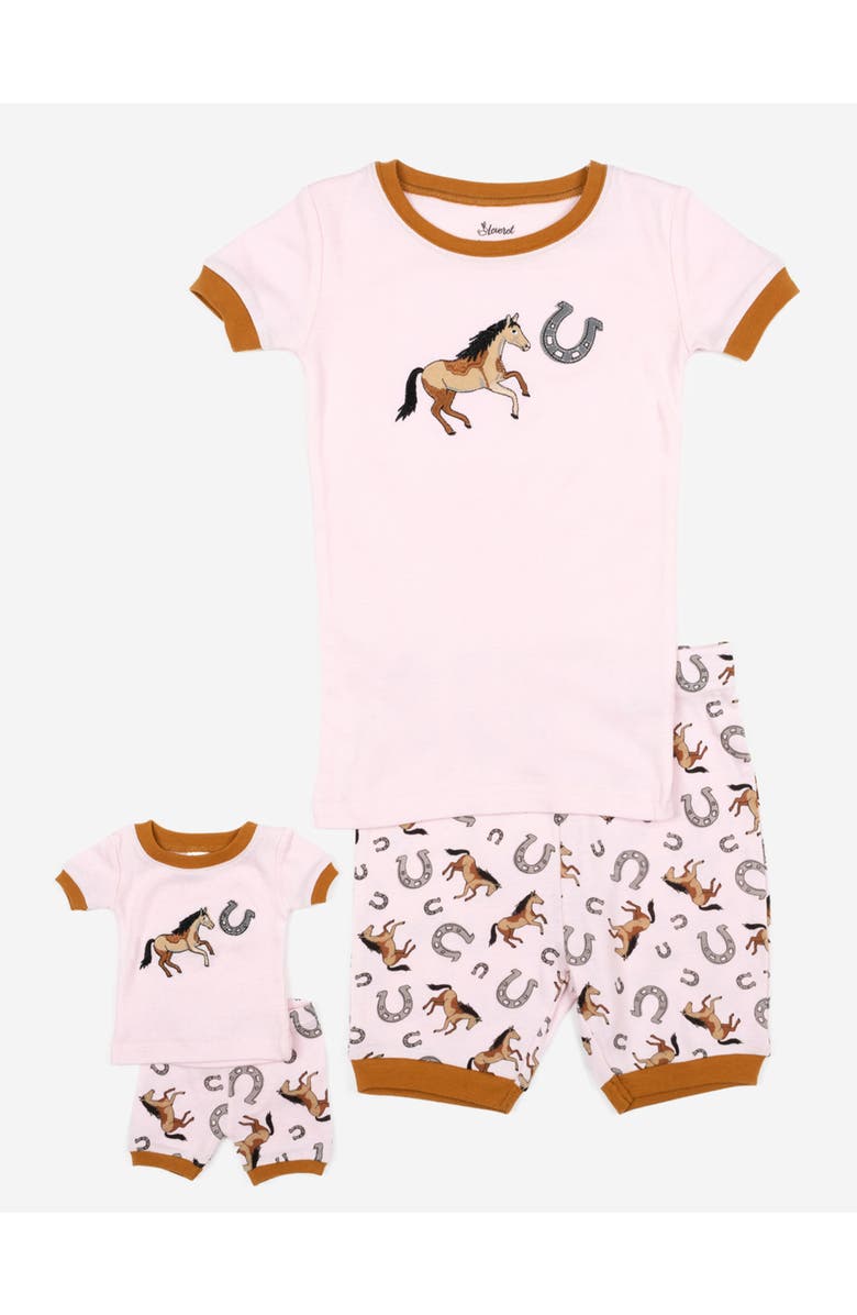 Leveret Girls Matching Doll Short Printed Cotton Pajamas, Main, color, Pink Horse