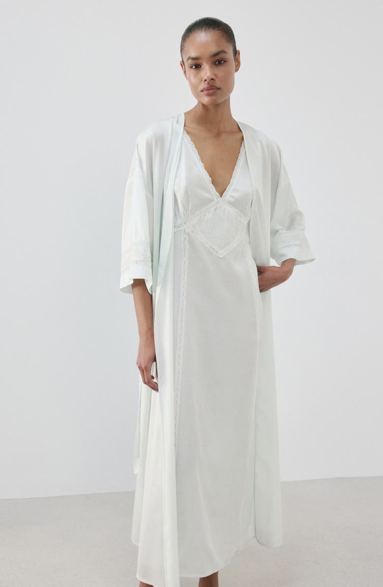 MANGO Embroidered Sleeve Satin Robe, Alternate, color,
