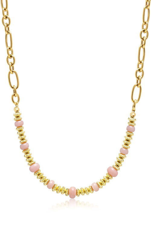 Nialaya Rose Quartz Chain Choker In Gold