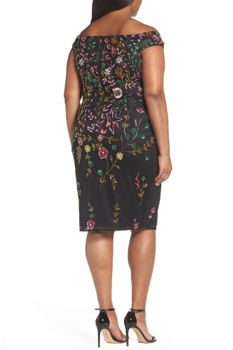 Embellished Off the Shoulder Sheath Dress, Alternate, color, BLACK MULTI