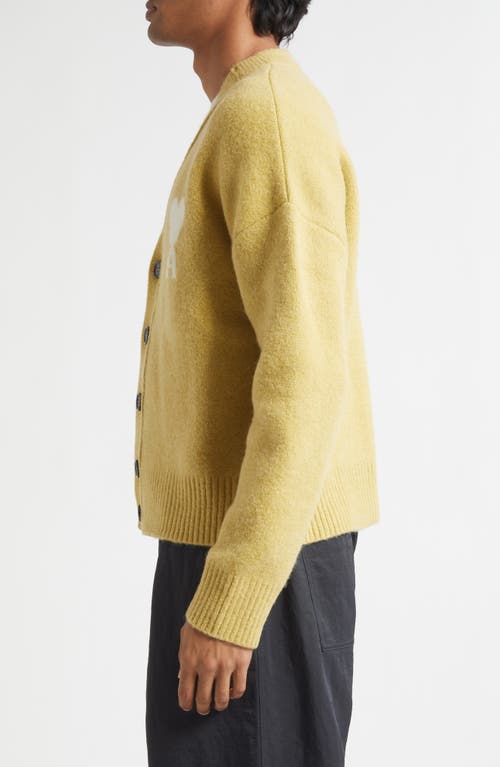 Ami Alexandre Mattiussi Ami Paris Ami De Coeur Alpaca Blend V-neck Cardigan In Yellow