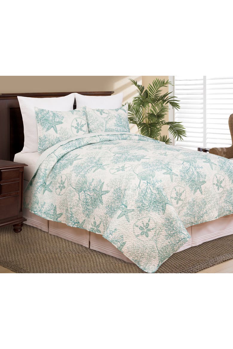 Ocean Treasures Starfish Sand Dollar Quilt Set, Alternate, color, Blue