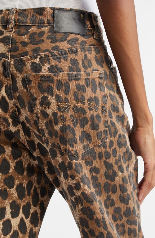 R13 Tailored Drop Crotch Crop Jeans In Stone Washed Leopard