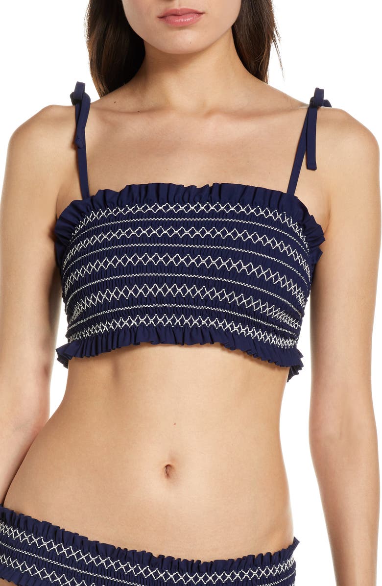 Tory Burch Costa Embroidered Bandeau Bikini Top, Alternate, color, 