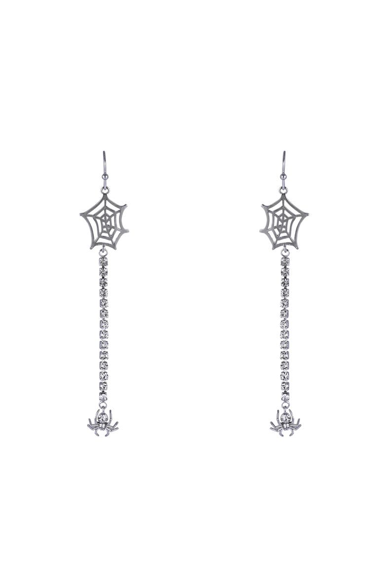 Halloween Spider and Web Linear Earrings, Alternate, color, Silver