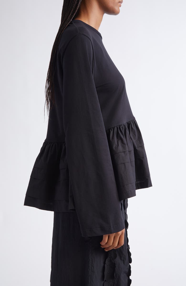 Cecilie Bahnsen Audrey Smocked Long Sleeve Jersey T-Shirt, Alternate, color, Black