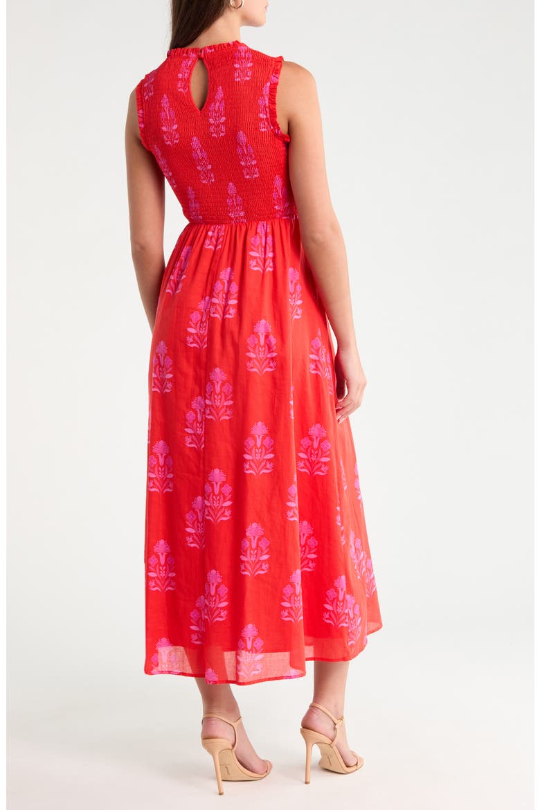 Cecil Print Smocked Sleeveless Maxi Dress, Alternate, color, RED-FUCHSIA