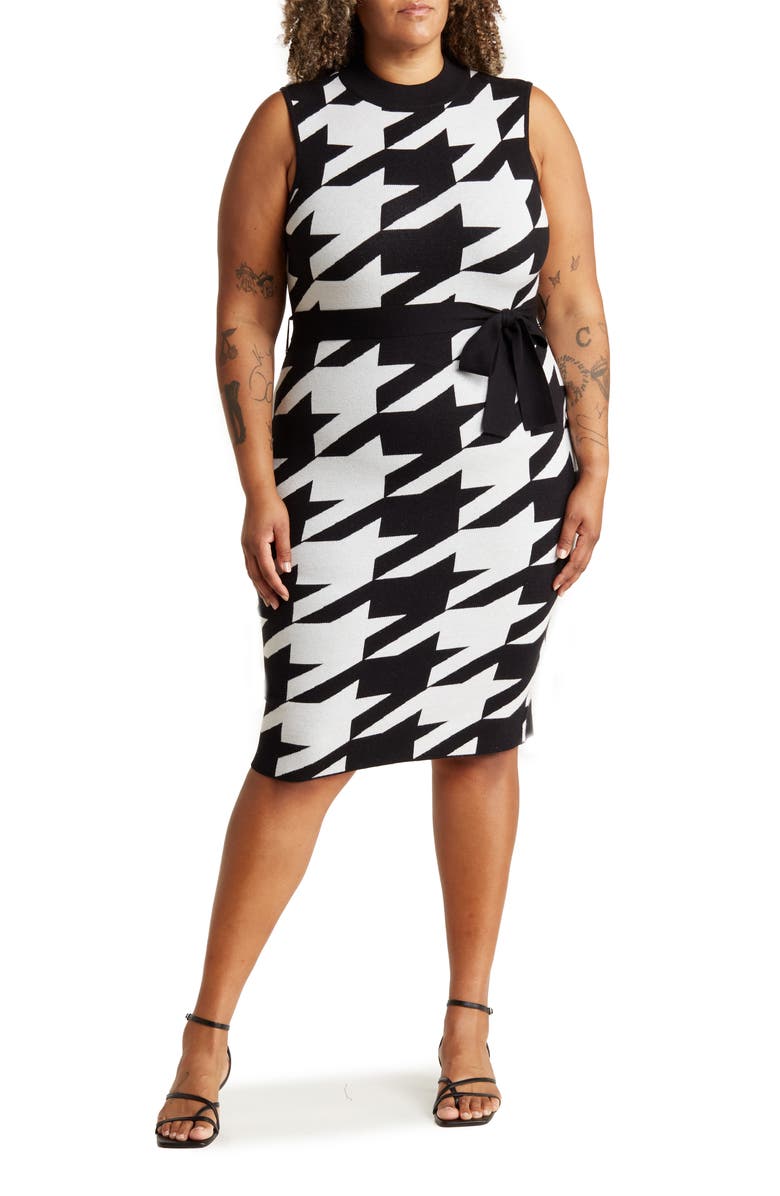 BY DESIGN Talia Houndstooth Bodycon Dress, Main, color, Black Combo
