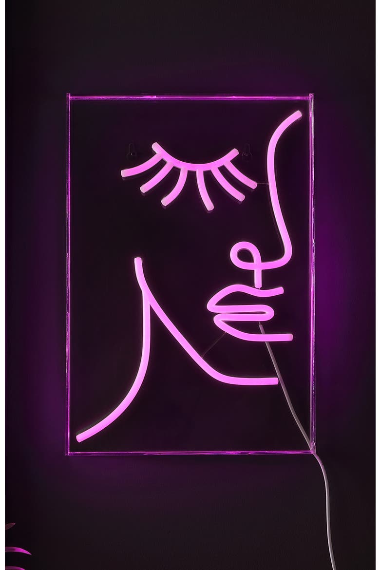 Half-Face 10.3" X 15" Contemporary Glam Acrylic Box USB Operated LED Neon Light, Pink, Alternate, color, Pink