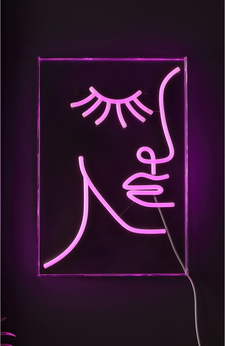JONATHAN Y Half-Face 10.3" X 15" Contemporary Glam Acrylic Box USB Operated LED Neon Light, Pink, Alternate, color, Pink