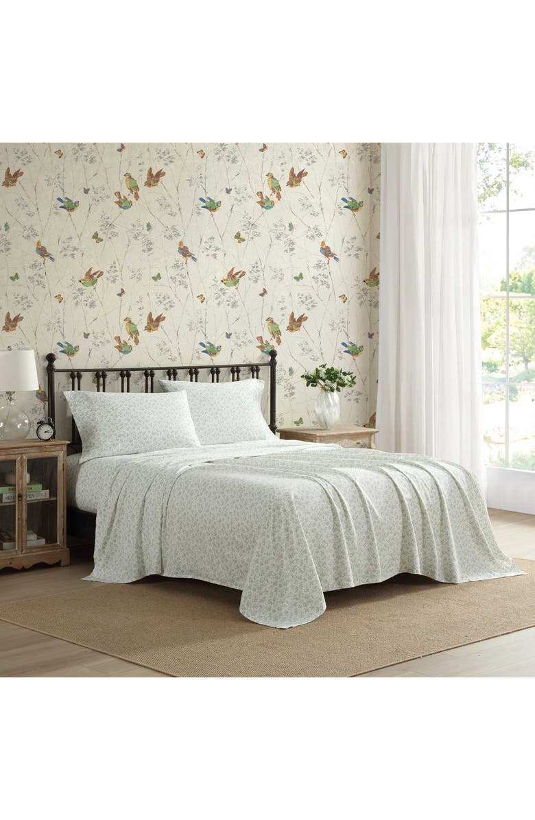 Laura Ashley Floral Toile 300 Thread Count Cotton Sheet Set, Alternate, color, Green Floral Toile