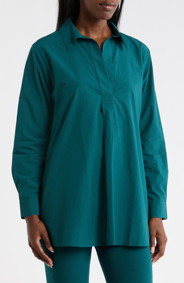Eileen Fisher Long Sleeve Organic Cotton Tunic Shirt, Main, color, Aegean