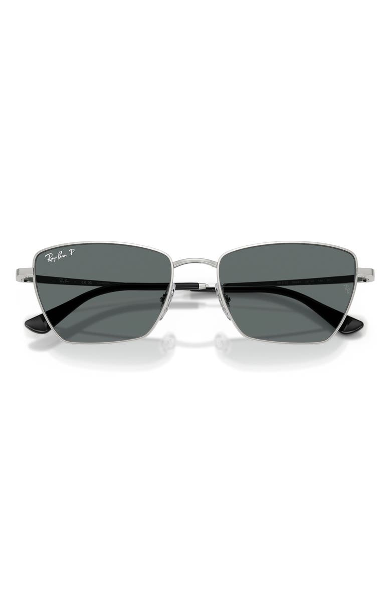 Ray-Ban 53mm Polarized Irregular Sunglasses, Alternate, color, Silver / Dark Grey Polar