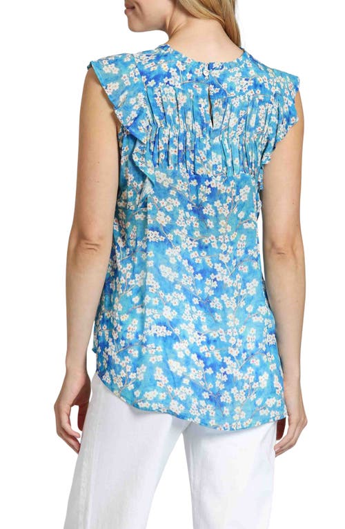 Apny Floral Print Flutter Sleeve Top In Blue Multi