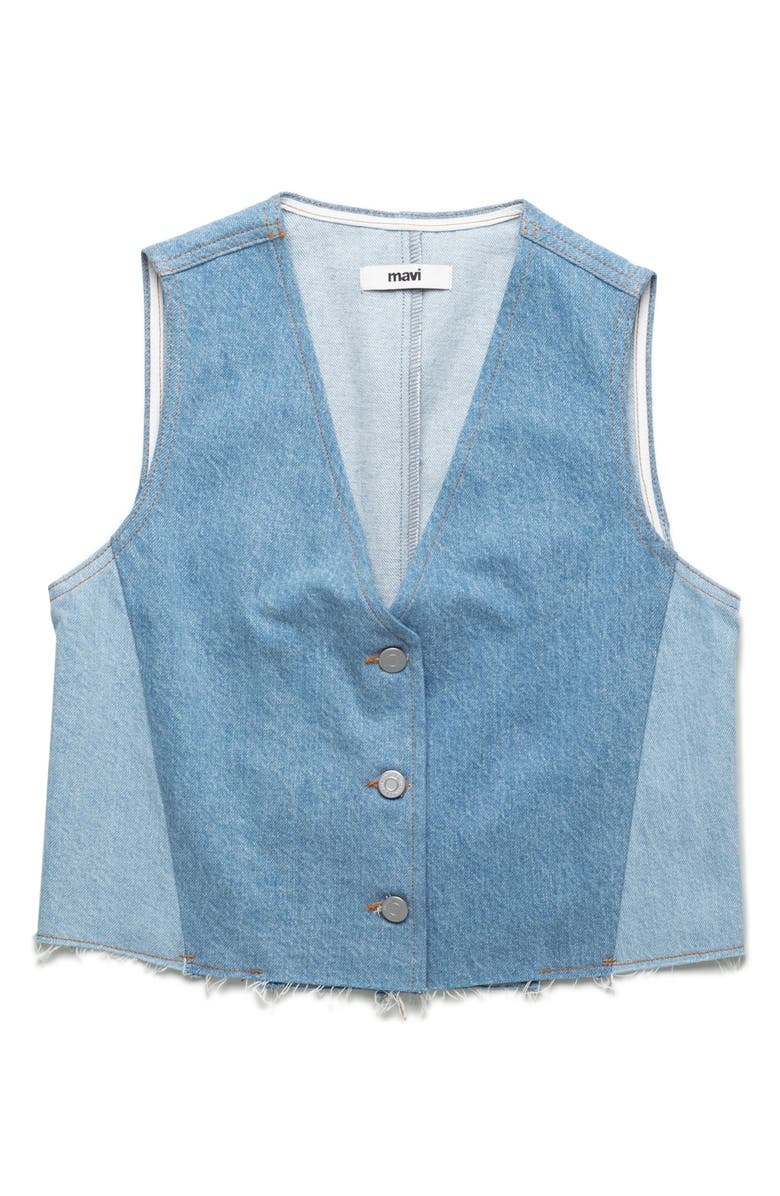 Mavi Jeans Peony Colorblock Raw Hem Denim Vest, Alternate, color, Blocking Denim