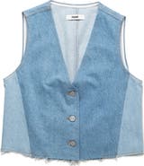 Mavi Jeans Peony Colorblock Raw Hem Denim Vest