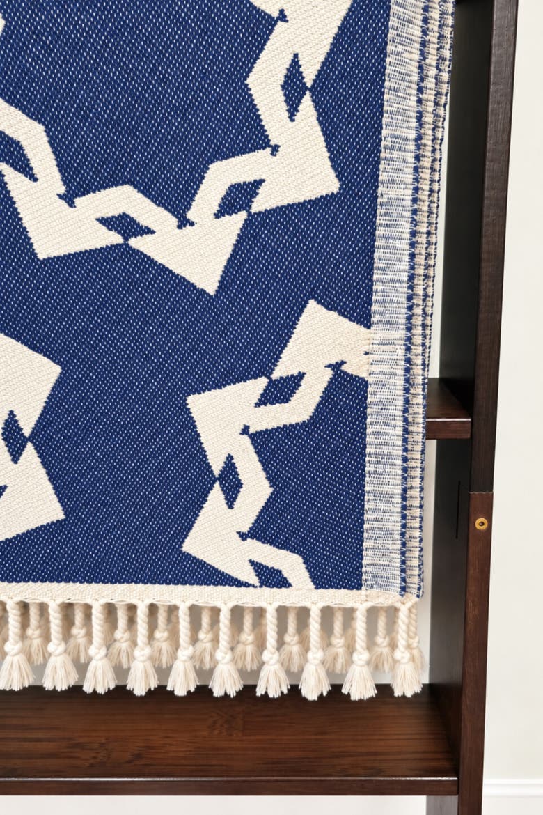 Rossette Reversible Organic Cotton Throw Blanket, Alternate, color, Navy