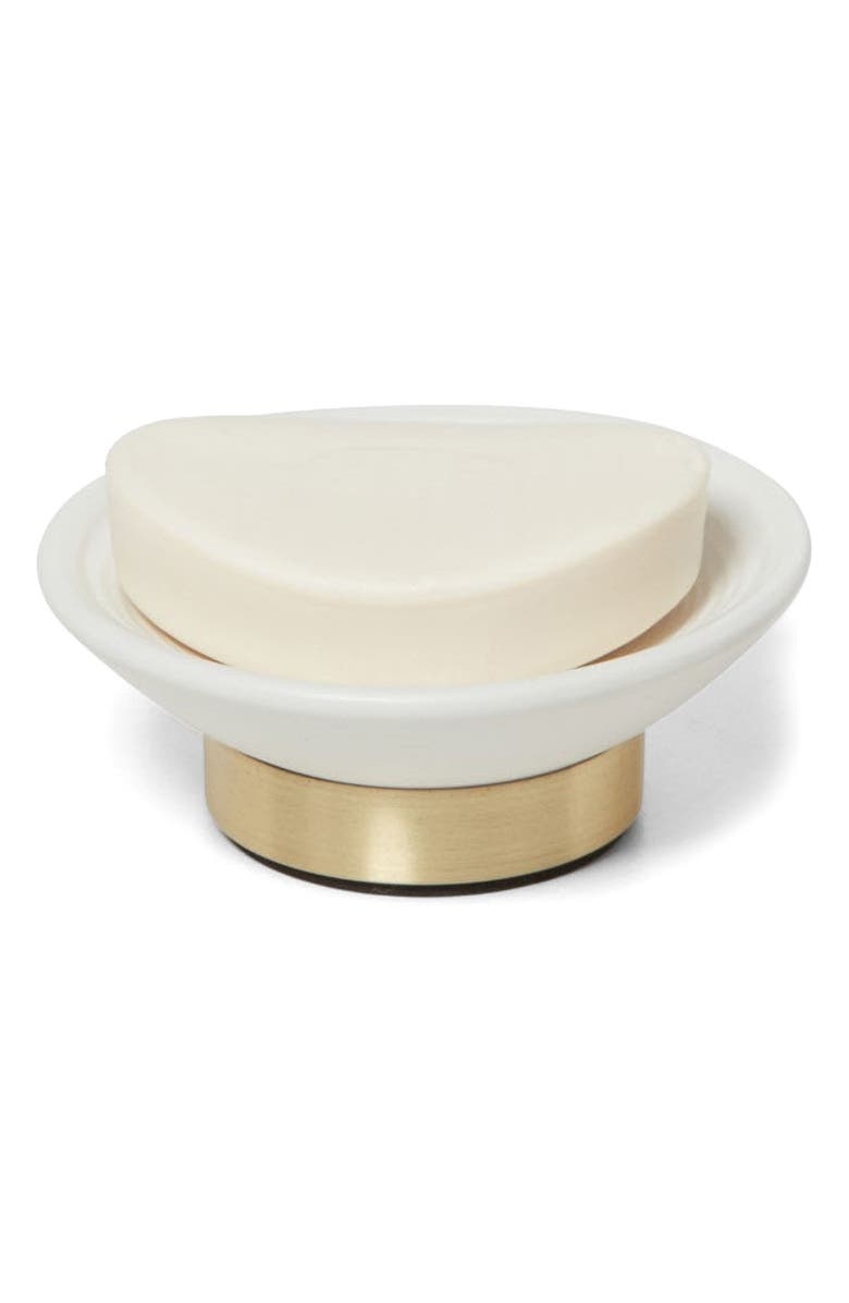 ROSELLI TRADING COMPANY Dubai Brass Trim Soap Dish, Alternate, color, White