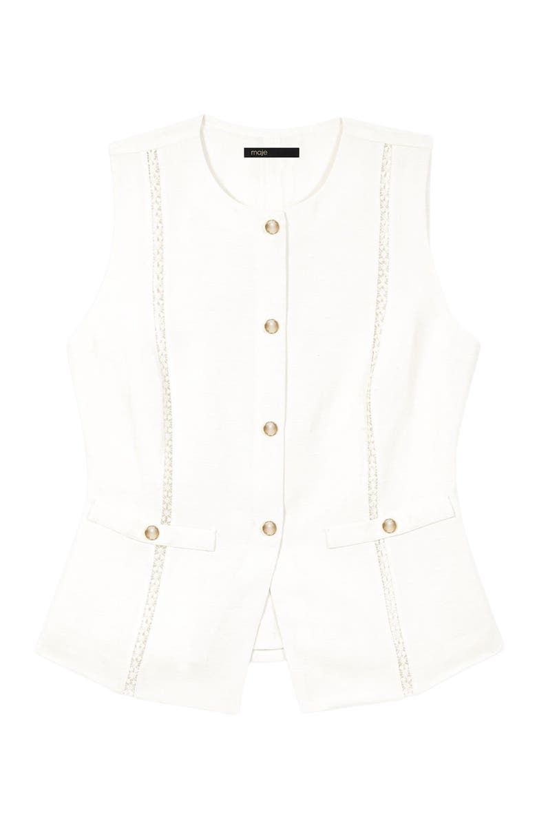 maje Embroidered linen-blend jacket, Alternate, color, White