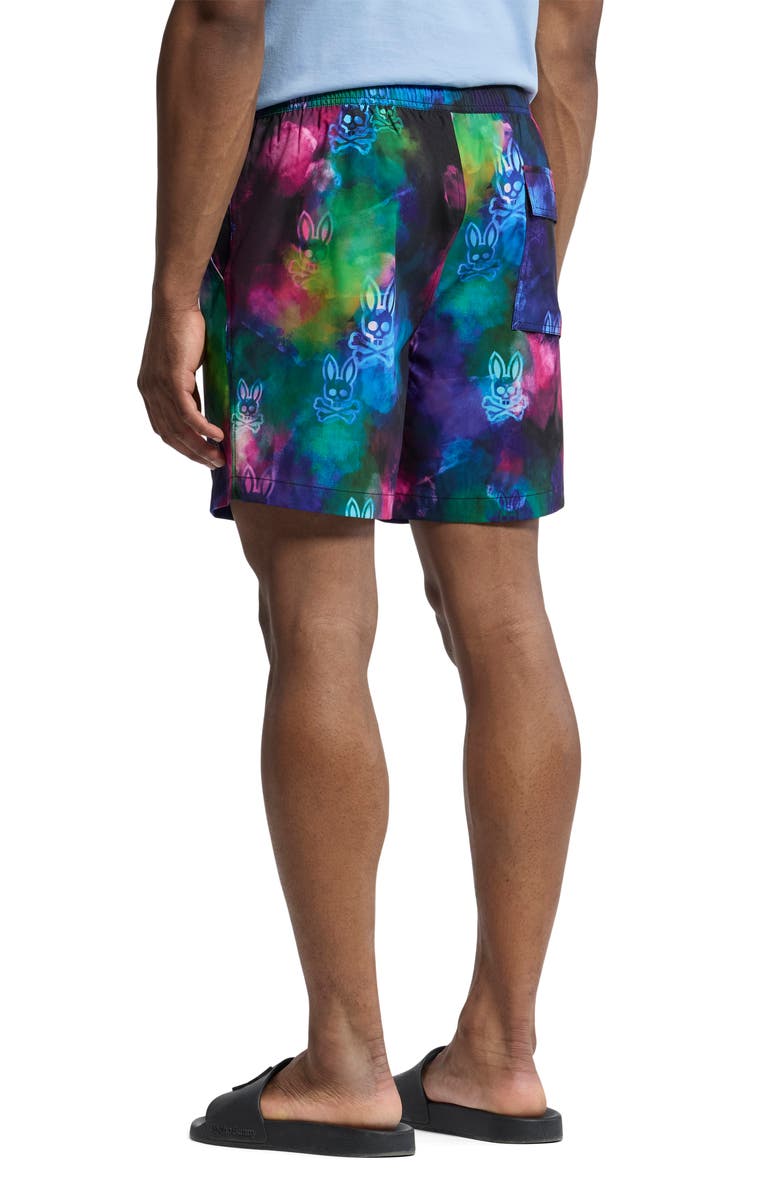 Psycho Bunny Dokos Print Swim Trunks, Alternate, color, Black
