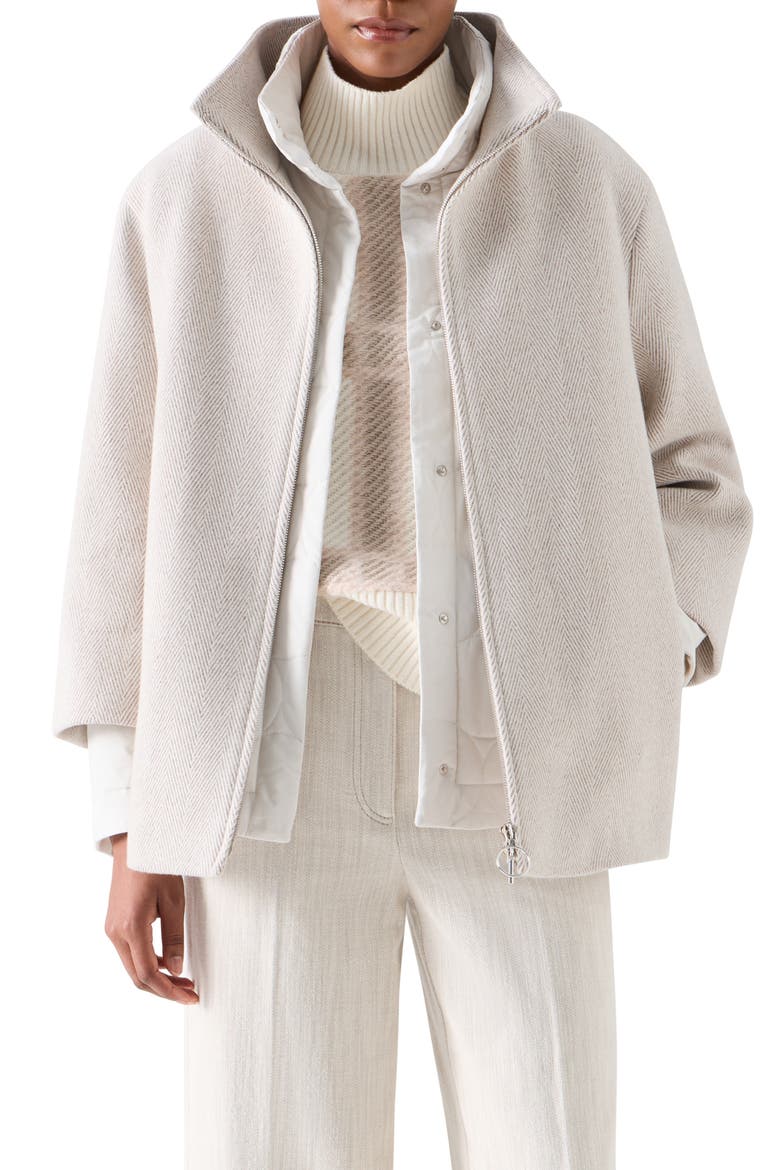 Two-in-One Wool Blend Herringbone Jacket, Main, color, WINTER WHITE-OAT