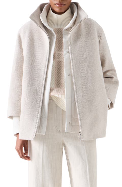 Two-in-One Wool Blend Herringbone Jacket