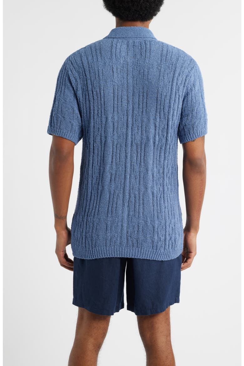 Zefi Salamanca Texture Knit Short Sleeve Button-Up Shirt, Alternate, color, BLUE